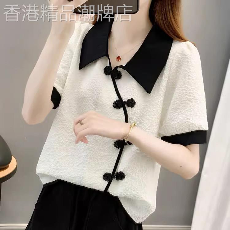 雪纺衫女夏季薄款2025新款宽松短袖t恤中式国风改良旗袍小衫上衣