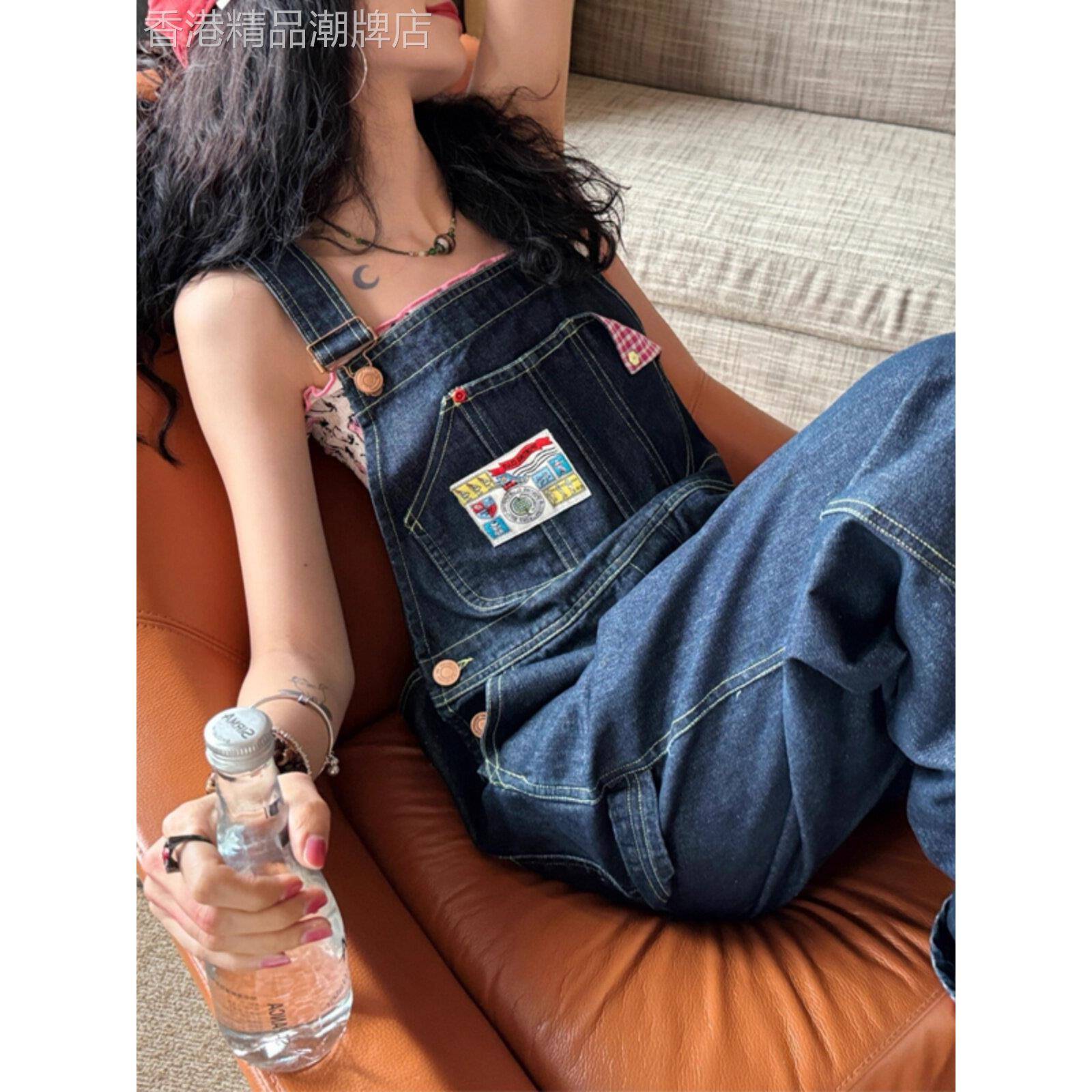 欧洲站春季新款美式覆古牛仔背带裤女新款宽松显瘦减龄松弛感长裤