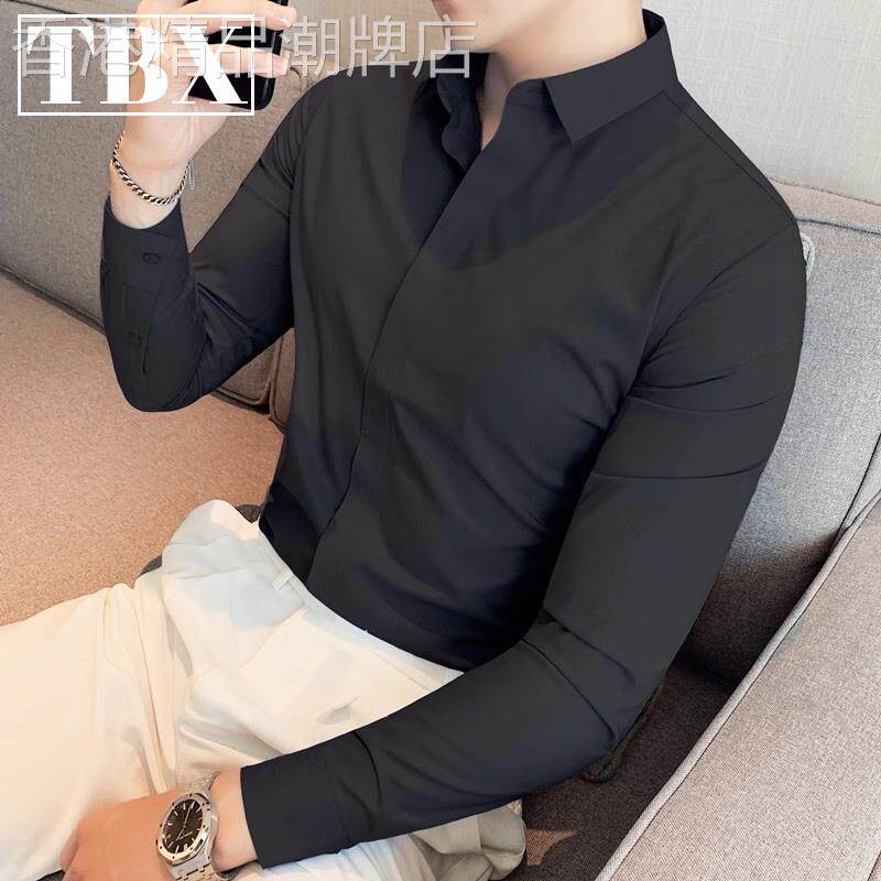 高端男士长袖衬衫春秋季2025新款高级感抗皱免烫无痕黑色衬衣男款