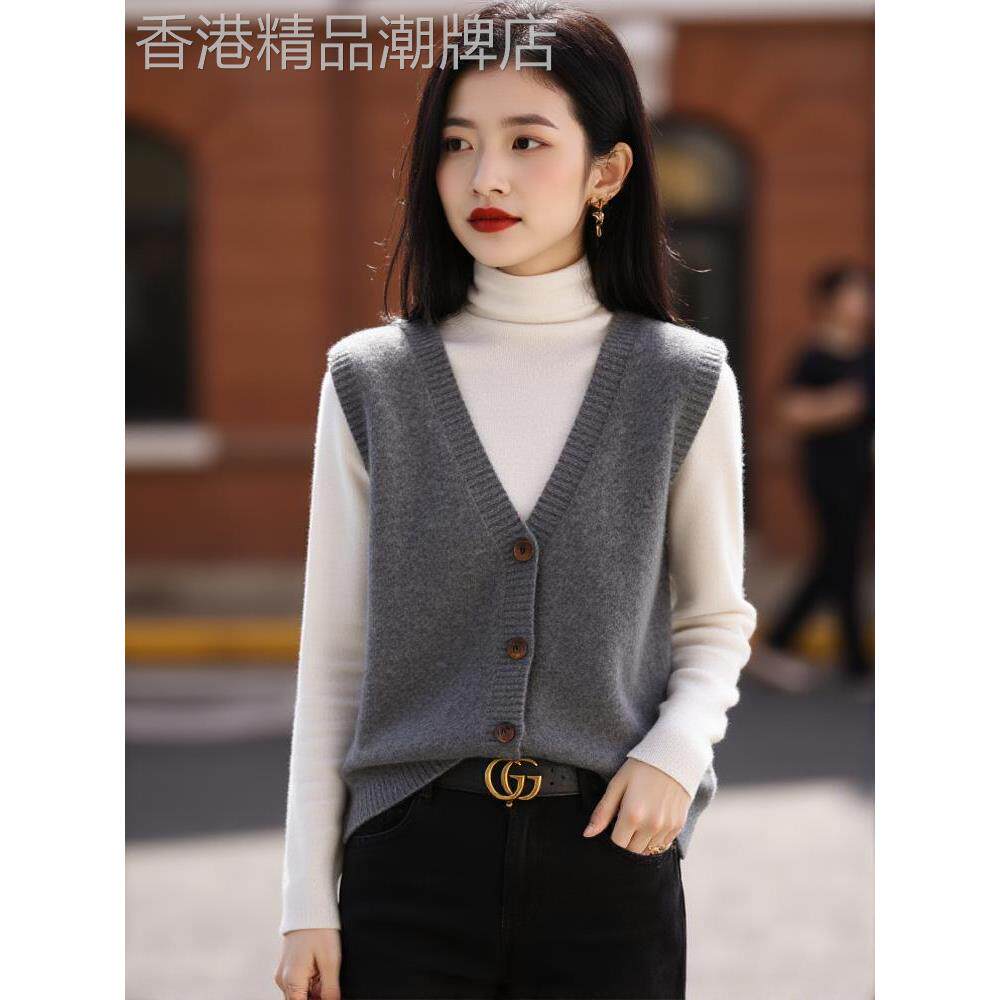 深灰色羊绒马甲女秋季2025新款叠穿洋气针织开衫内搭马夹背心毛衣