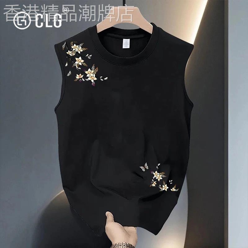 香港CLG潮牌美式无袖T恤男背心夏季宽松健身衣服纯棉运动坎肩汗衫