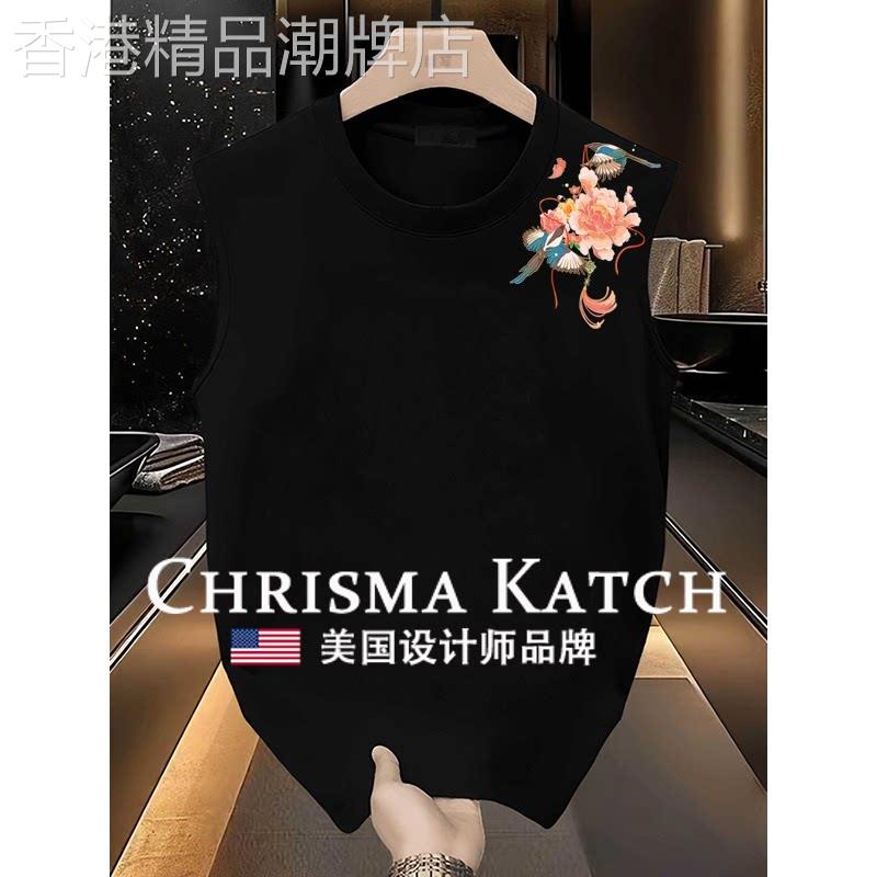出口美国⭐Chrisma Katch~纯棉慵懒风无袖T恤打底衫新款坎肩潮流