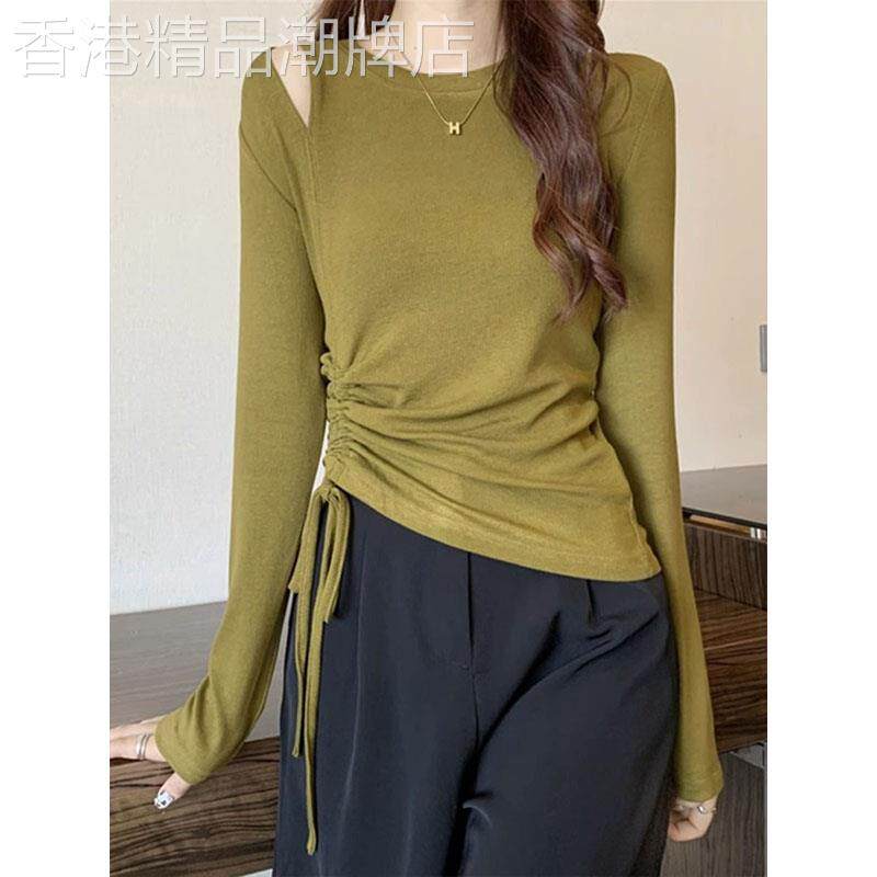 露肩长袖t恤女春秋季2025新款修身显瘦设计感小众内搭打底衫上衣