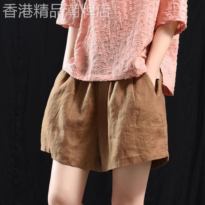 亚麻短裤女夏季2025新款高腰宽松休闲大码棉麻韩版高端五分阔腿裤