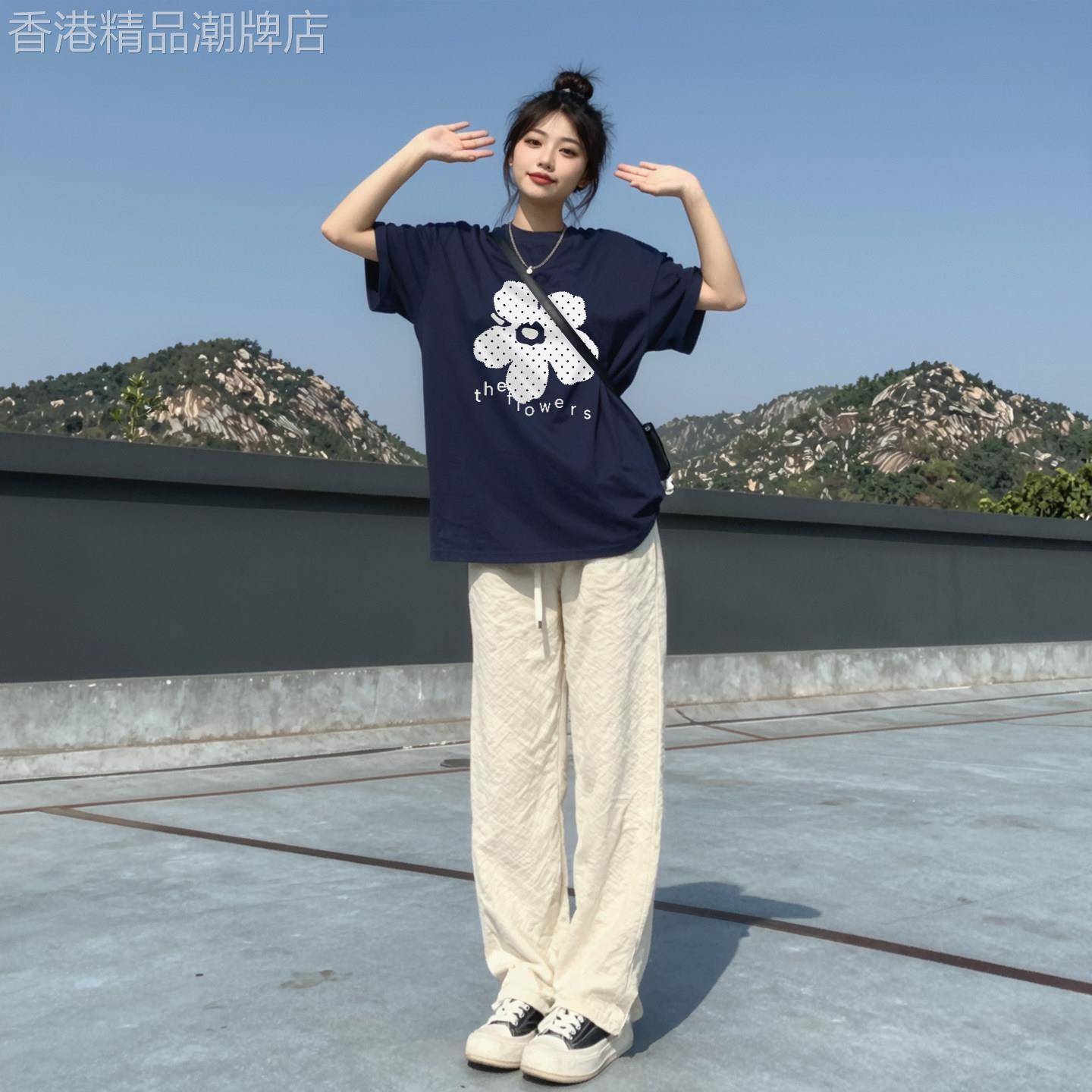 短袖女t恤2026新款爆款夏季藏青色纯棉重磅半袖夏日巨好看上衣