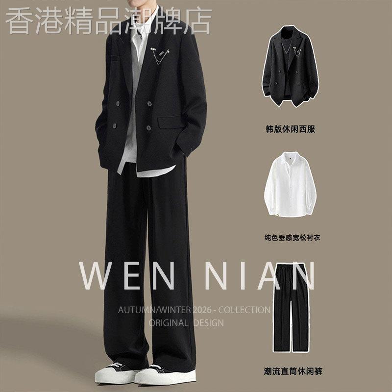 韩国WEN NIAN学院风休闲西服套装男款2026夏季松弛感帅气外套潮牌图片