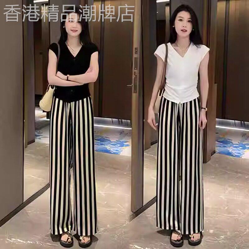 套装女夏季薄款2026新款高级感短袖t恤条纹宽裤休闲时尚两件套