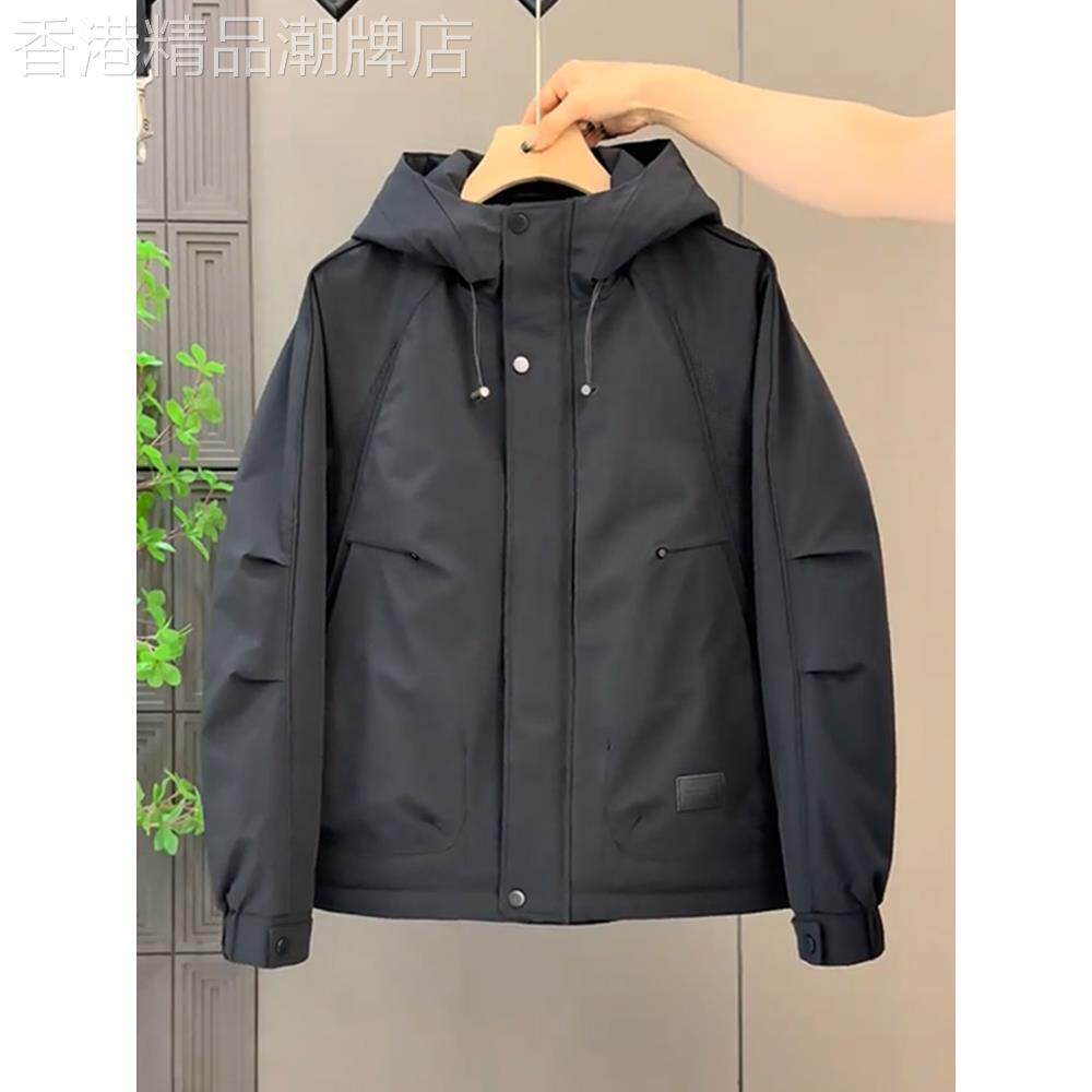 代购二棉外套男士冲锋衣连帽工装帅气青年休闲棉服男款夹棉夹克男