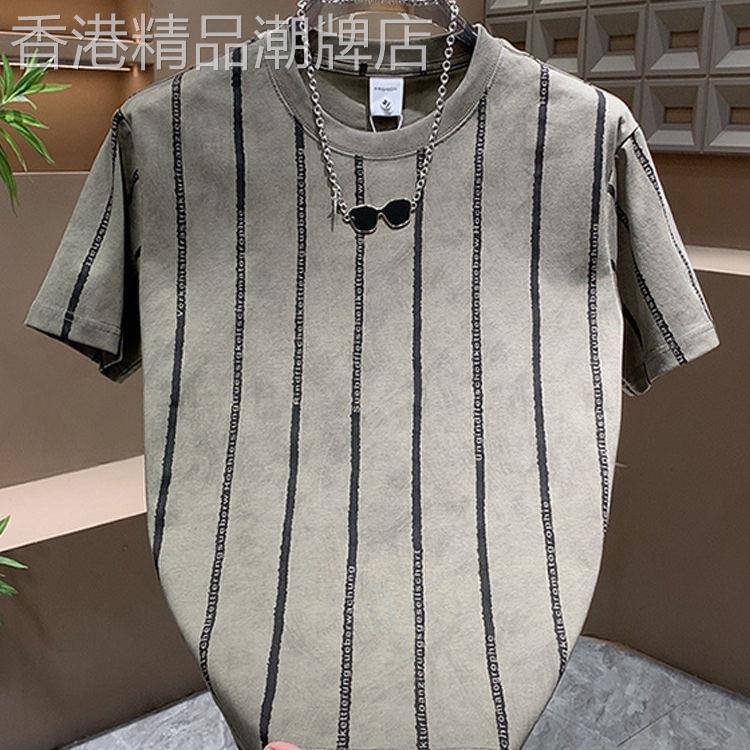 超好看条纹短袖T恤男款2026夏季新款韩版帅气薄T恤款上衣男士T恤