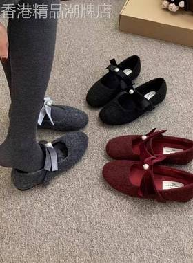 香港潮牌平底灰色毛呢毛毛鞋秋冬新款加绒玛丽珍晚晚鞋穆勒棉鞋潮
