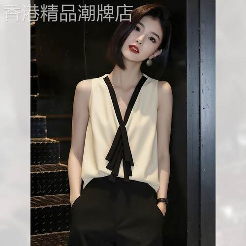 别致小众V领无袖衬衫2026夏季新款女装绝美独特上衣复古显瘦背心