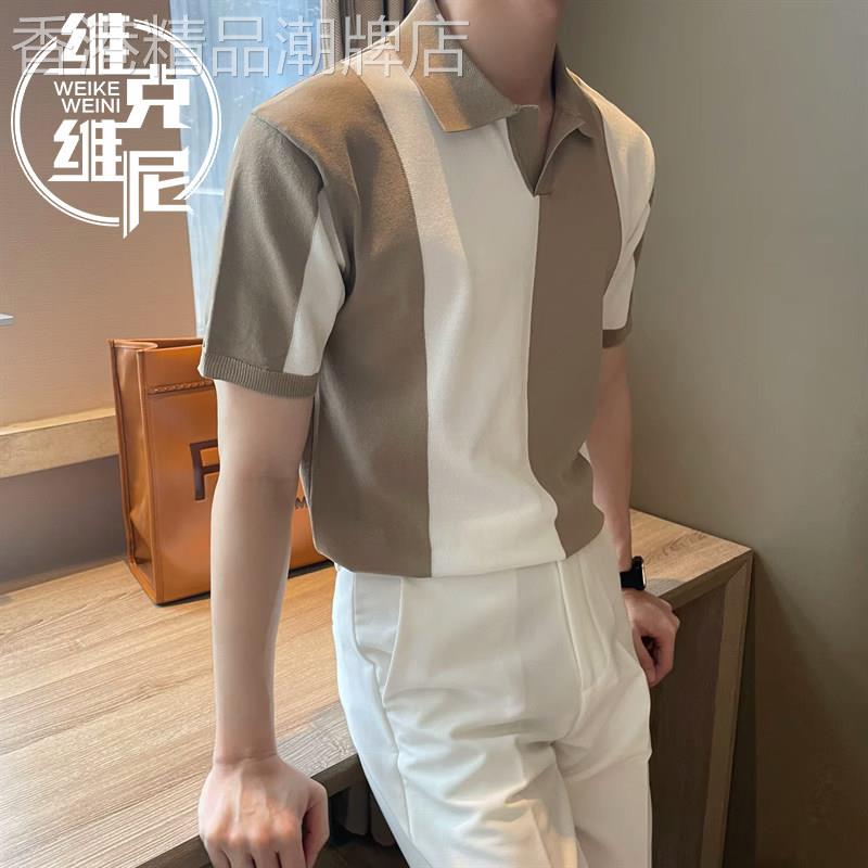 拼色冰丝Polo衫男2026夏季新款韩版潮流休闲帅气翻领针织短袖T恤