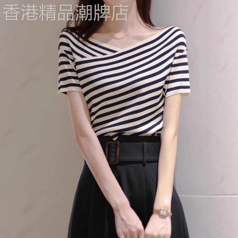 黑白条纹针织衫短袖t恤女夏季2026年新款高级感气质时尚减龄上衣