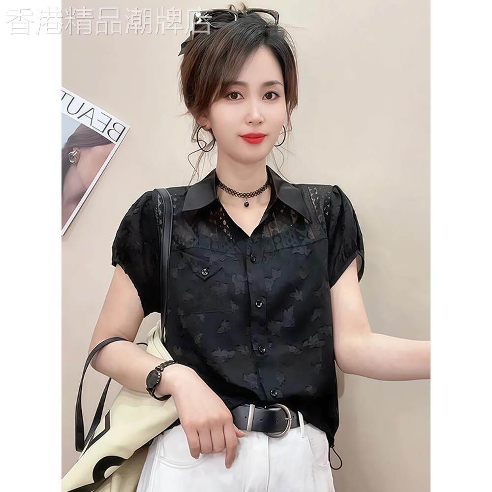 蕾丝拼接短袖衬衫女夏季2026新款韩版百搭时尚设计感气质减龄上衣