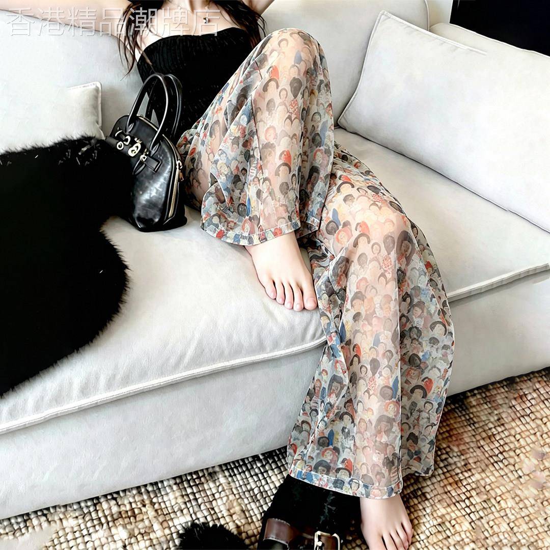 花色提花休闲宽裤子女2026夏新款薄款冰丝垂感巨好看的直筒长裤