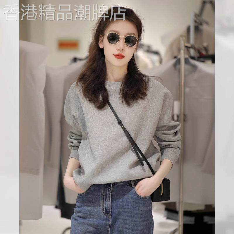 灰色圆领卫衣女2025秋冬新款慵懒风宽松休闲加绒加厚套头长袖上衣