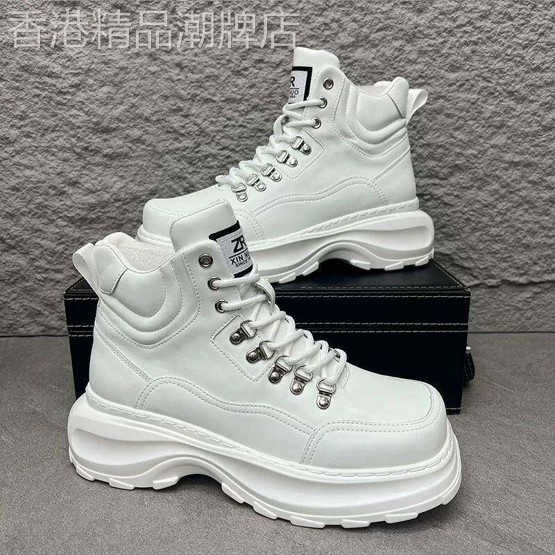 白色马丁靴子男款2025秋冬新款潮流高帮老爹鞋内增高男士高帮板鞋