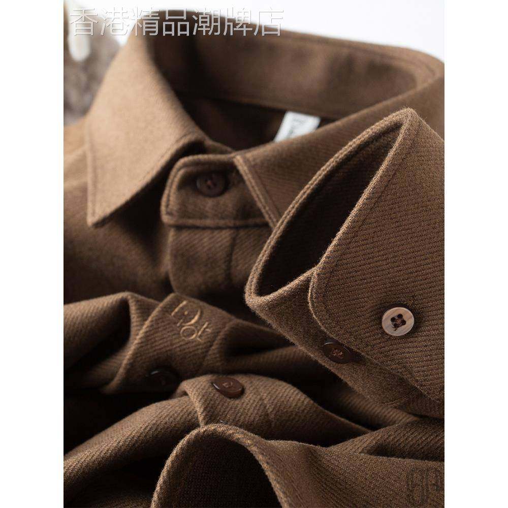 秋冬高端法兰绒厚款修身休闲衬衫男士自发热保暖磨毛呢长袖打底衫