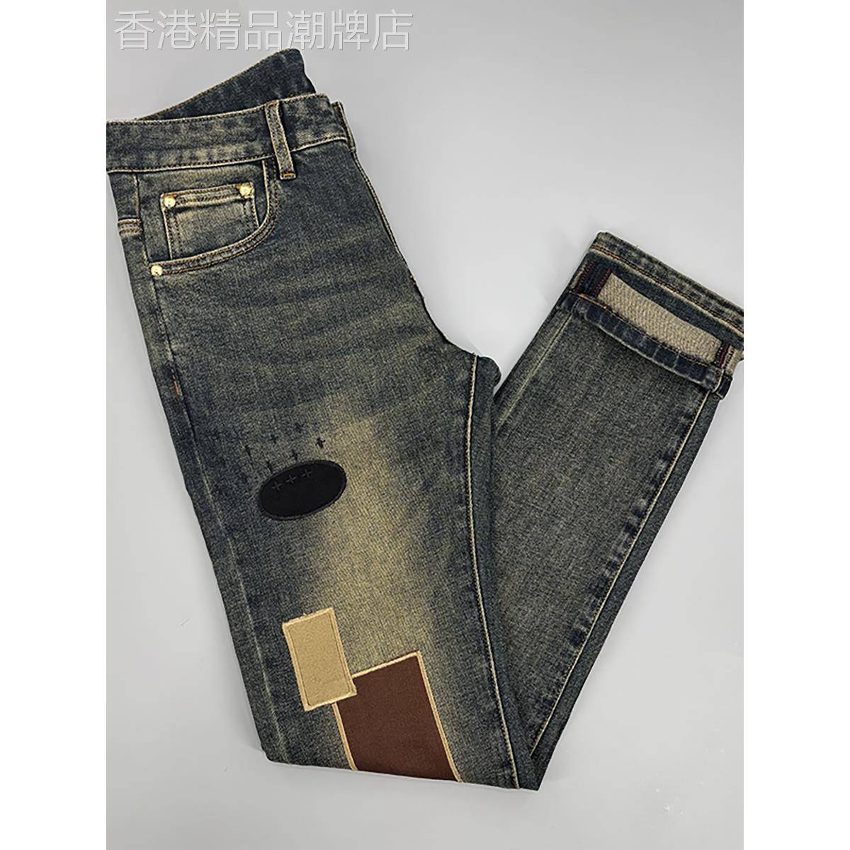 美式覆古牛仔裤男2025新款刺绣潮牌设计感弹力欧货修身小脚长裤子