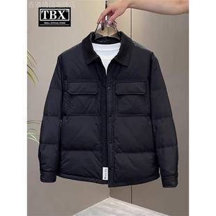 高端老钱巴恩风轻薄羽绒服男士2025新款冬季保暖撞色翻领外套男款