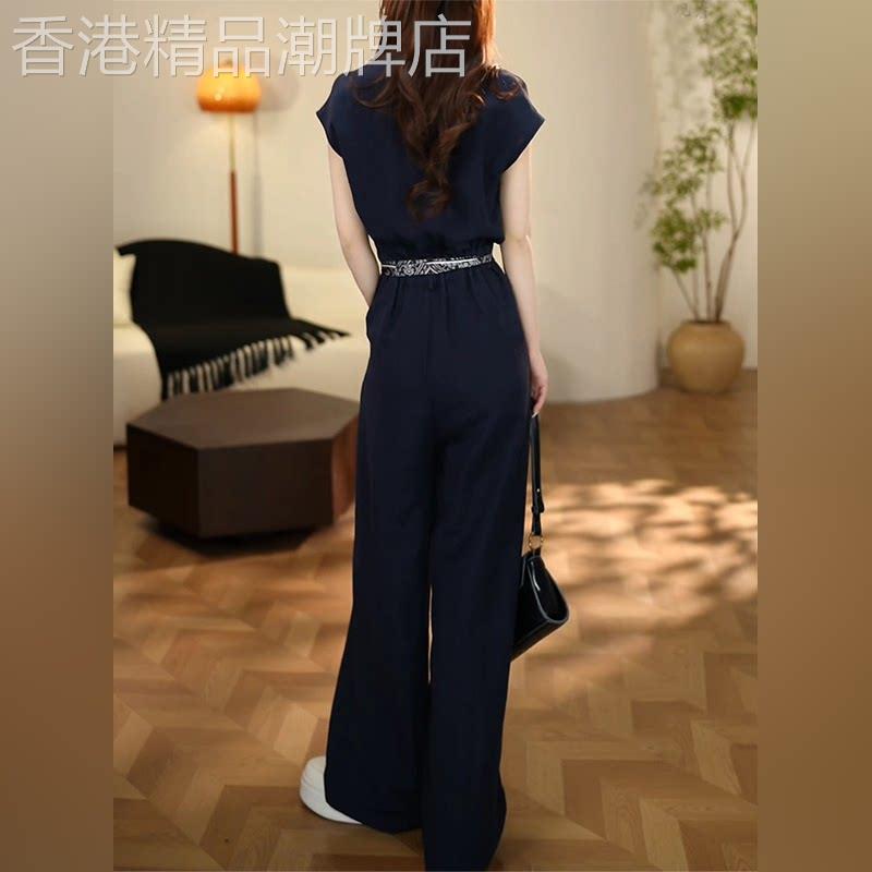 潮牌高级感时尚套装女夏季设计感洋派减龄短袖高腰宽裤子两件套