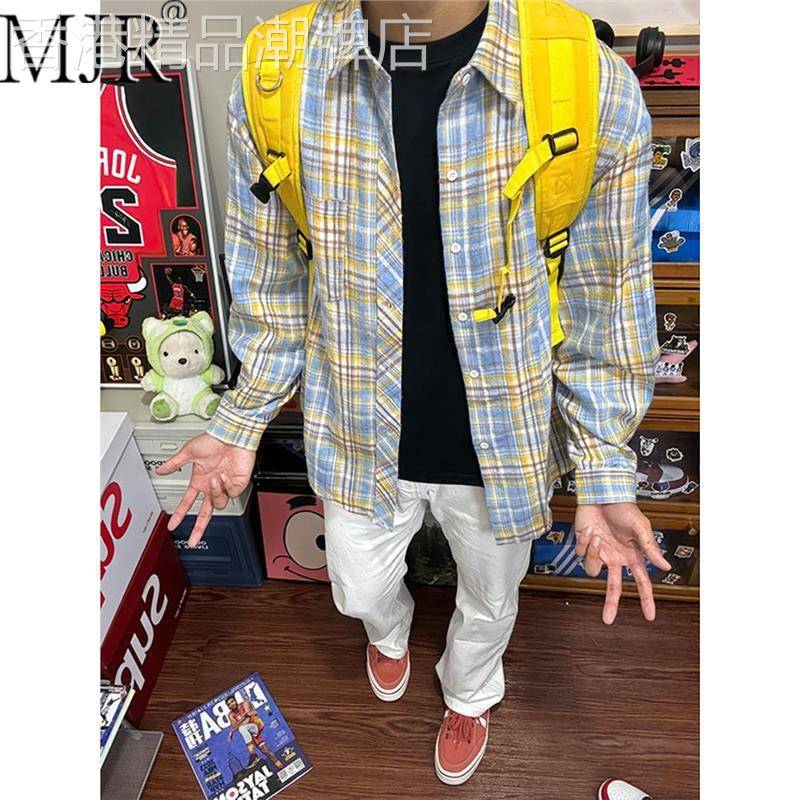 潮牌男士长袖格子衬衫2026新款秋季外套高级感情侣款美式复古上衣