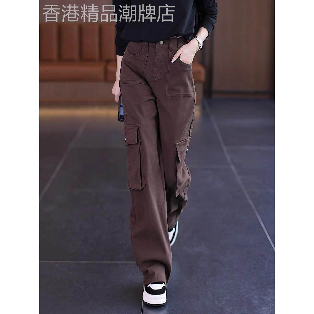 潮牌美式工装裤女春秋季2025新款休闲运动裤高腰宽松直筒显瘦裤子