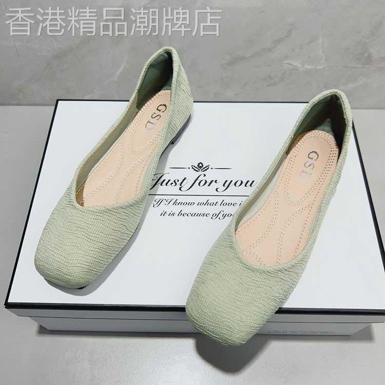 潮牌绿色单鞋女春夏2025新款法式软底奶奶鞋温柔晚晚风豆豆平底鞋