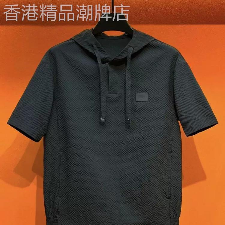 MAROLIO专柜好货夏季简约轻奢高级感连帽短袖t恤男纯色时尚上衣