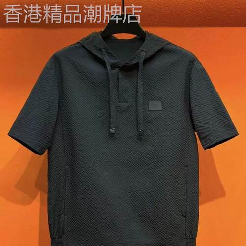 MAROLIO专柜好货夏季简约轻奢高级感连帽短袖t恤男纯色时尚上衣