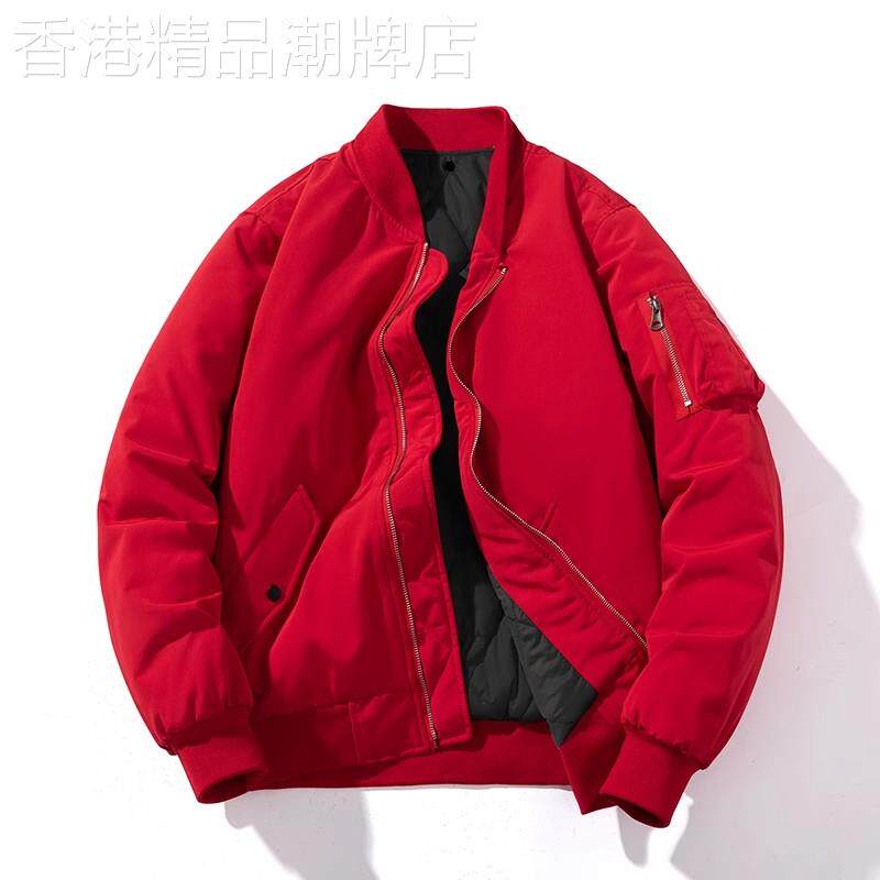 高端红色本命年飞行夹克外套男士2025新款秋冬季加厚保暖棉服男款