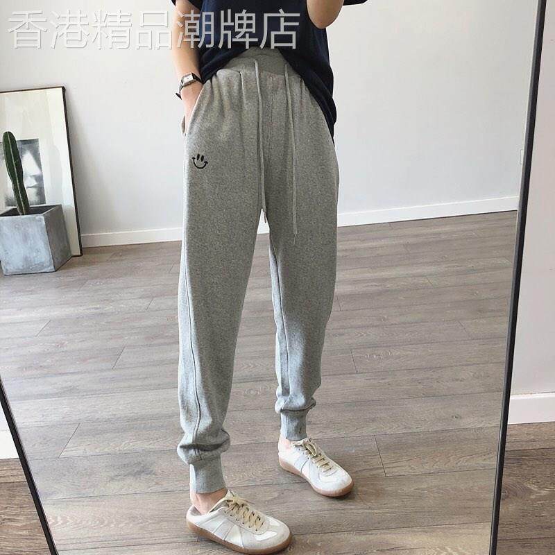 灰色运动裤女秋冬季2022新款宽松束脚高腰显瘦加绒哈伦裤休闲卫裤