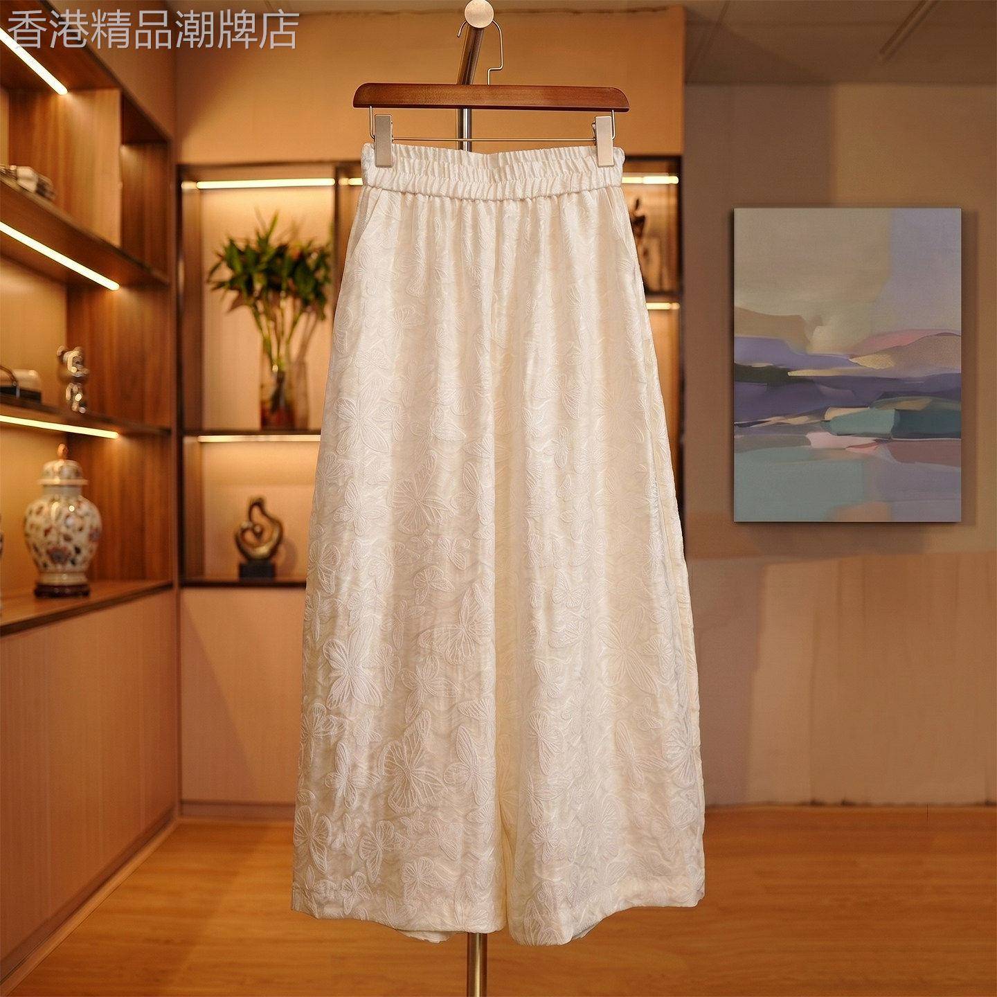 新中式裤子夏薄款女高腰垂感阔腿休闲裤2026超火八分裤宽松直筒裤