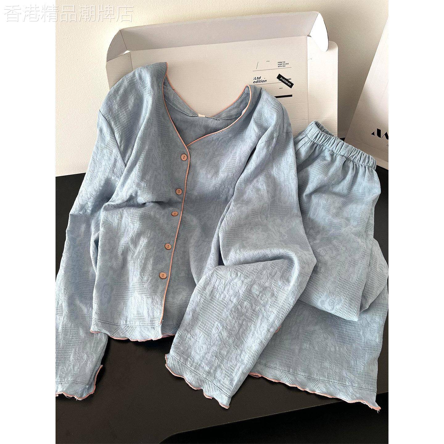 高级感纯色长袖睡衣女2026春秋新款复古甜美简约家居服套装可外穿