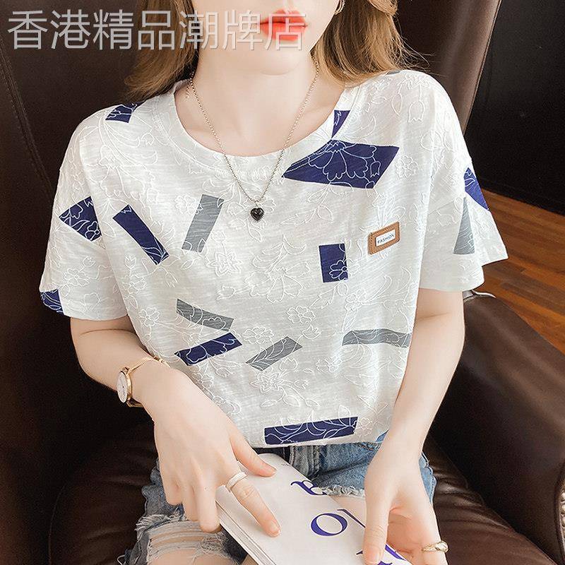 韩国纯棉短袖t恤,穿时髦的白色半袖夏装新款韩式宽松女式夏装时