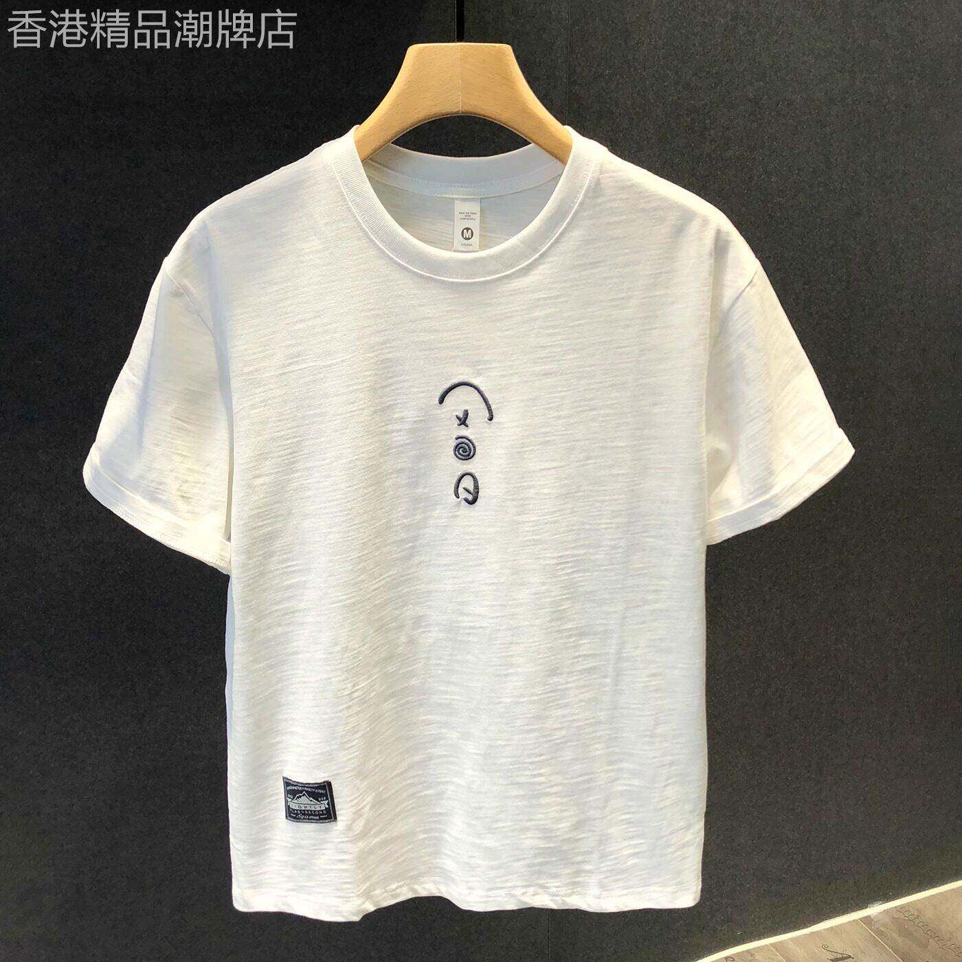 家日报~夏季新款短袖t恤男式竹棉织绣纯棉圆领半袖男式t恤