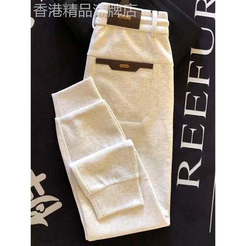 轻奢2025秋季男士菠萝纹休闲裤束脚运动卫裤潮流百搭修身哈伦裤子