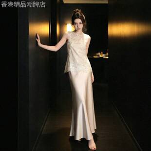 新中式套装女装夏季2026新款高级感网纱刺绣马甲吊带连衣裙两件套