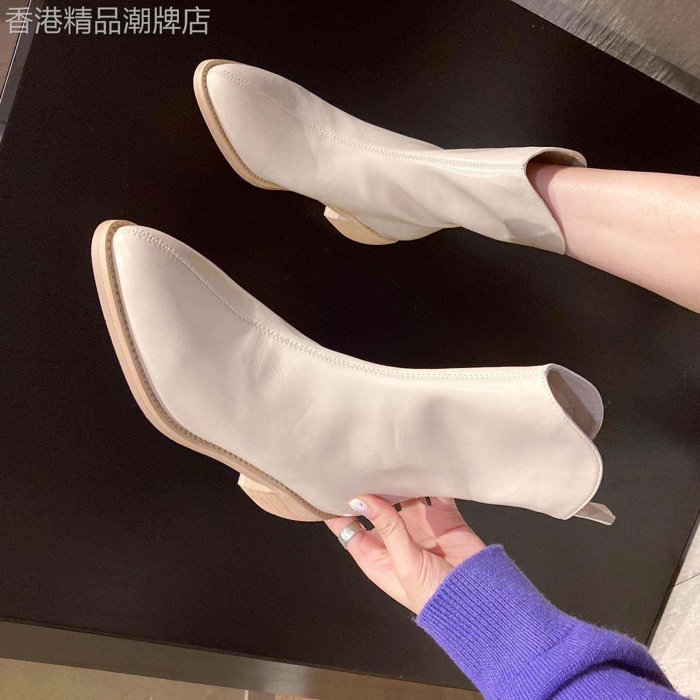 白色马丁靴女2025秋冬新款粗跟加绒保暖中筒英伦风短靴切尔西靴子