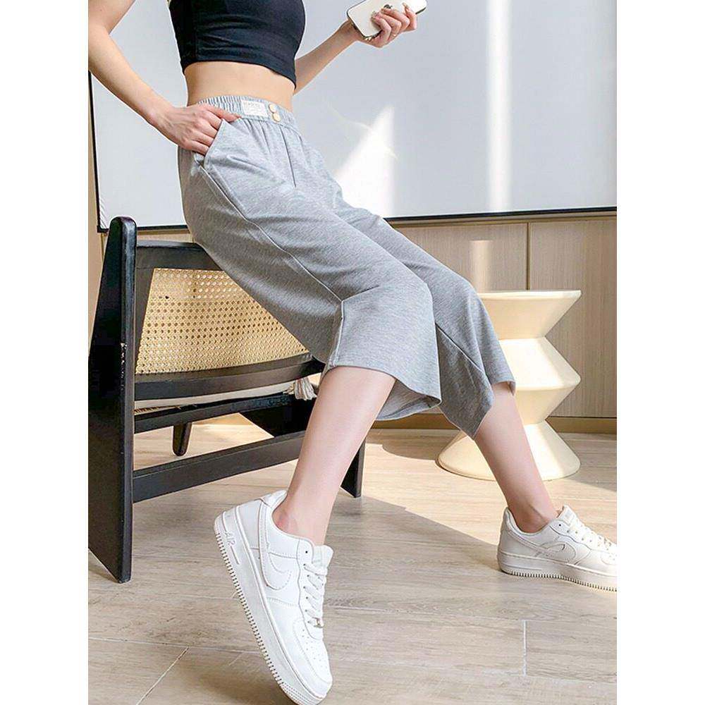 纯棉运动裤女性夏季瘦2025新小七分裤高腰修身宽松直休闲裤