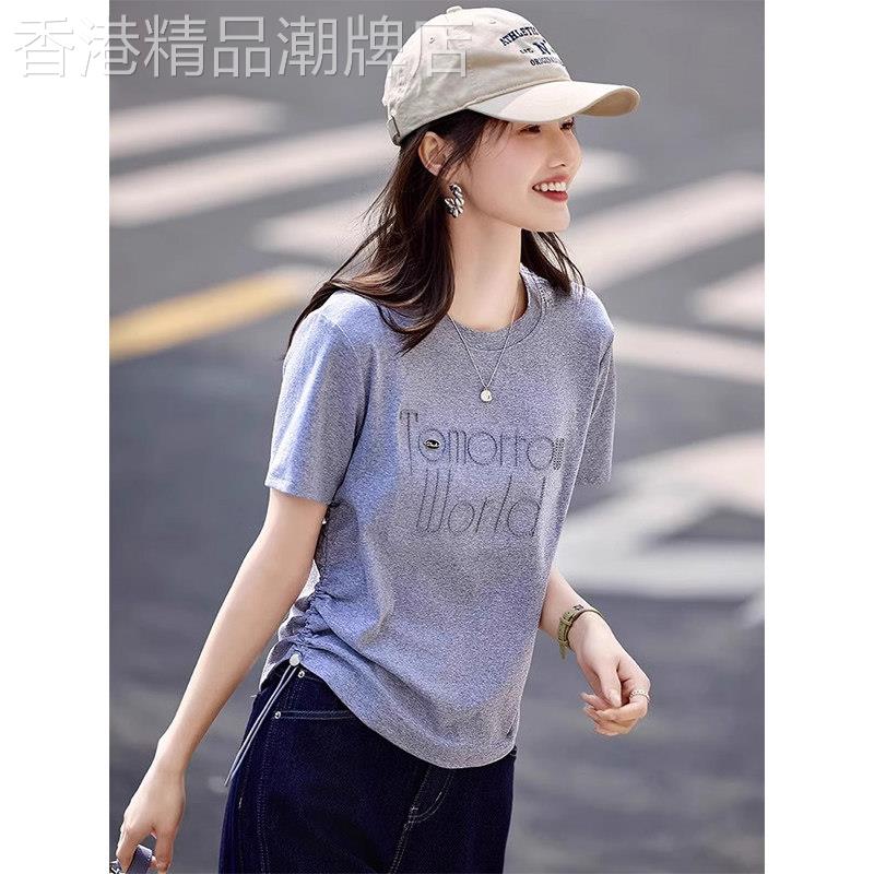 韩版宽松休闲字母印花圆领短袖t恤女夏季新款通勤百搭时尚上衣女