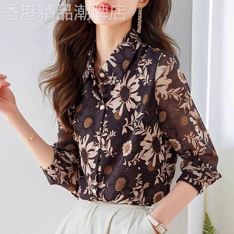 碎花雪纺衬衫女早秋2026新款气质减龄小衫宽松显瘦文艺风长袖上衣