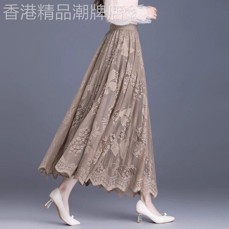 法式网纱半身裙女2026年春秋新款蕾丝纱裙设计感大摆裙两面穿长裙