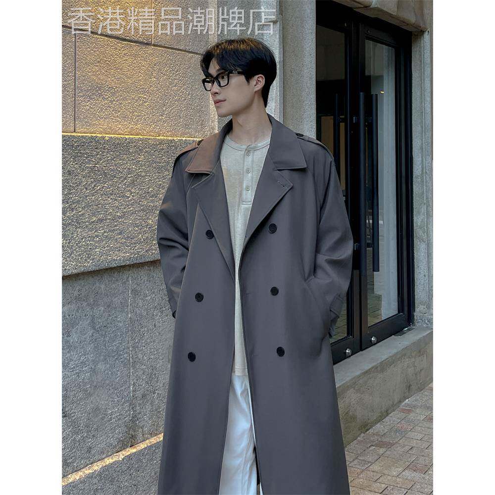 长款风衣外套男士秋冬季痞帅双排扣潮牌宽松大码过膝大衣男中长款
