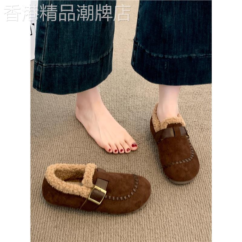 香港舒适加厚保暖休闲勃肯鞋秋冬季新款内增高加绒豆豆鞋毛毛棉鞋