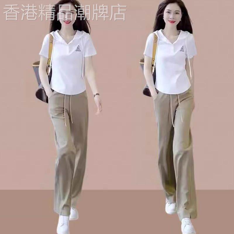 搭配一整套小个子时尚套装女夏季新款连帽短袖T恤休闲长裤两件套