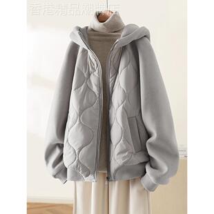 连帽拼接短款羽绒棉服女款2025秋冬新款简约时尚韩版加厚保暖外套