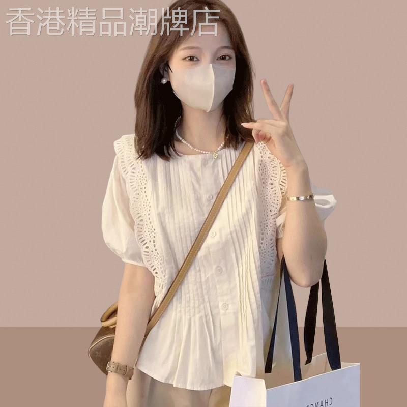 韩国女士短袖雪纺衬衫小个子2026新款泡泡袖遮肚子娃娃衫上衣夏季