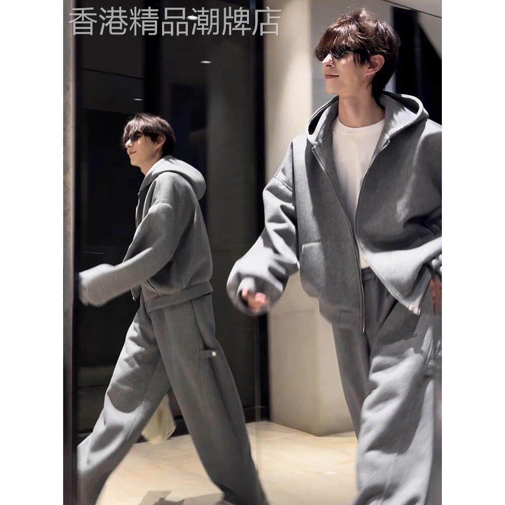 轻奢2025新款重磅开衫卫衣男款连帽冬季美式休闲运动套装情侣外套