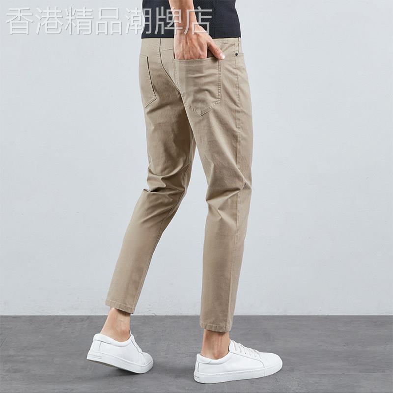 休闲裤男夏季薄款弹力小脚九分裤韩版修身潮流百搭卡其色商务裤子